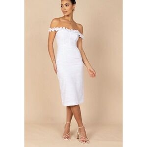 Petal & Pup Florez NWT Dress White Off Shoulder Ruffle Smocked Linen blend 6